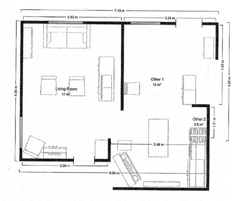 Living room, one bedroom, two other rooms