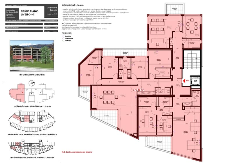 2 terraces, 3 bedrooms, 2 bathrooms, kitchen, living room