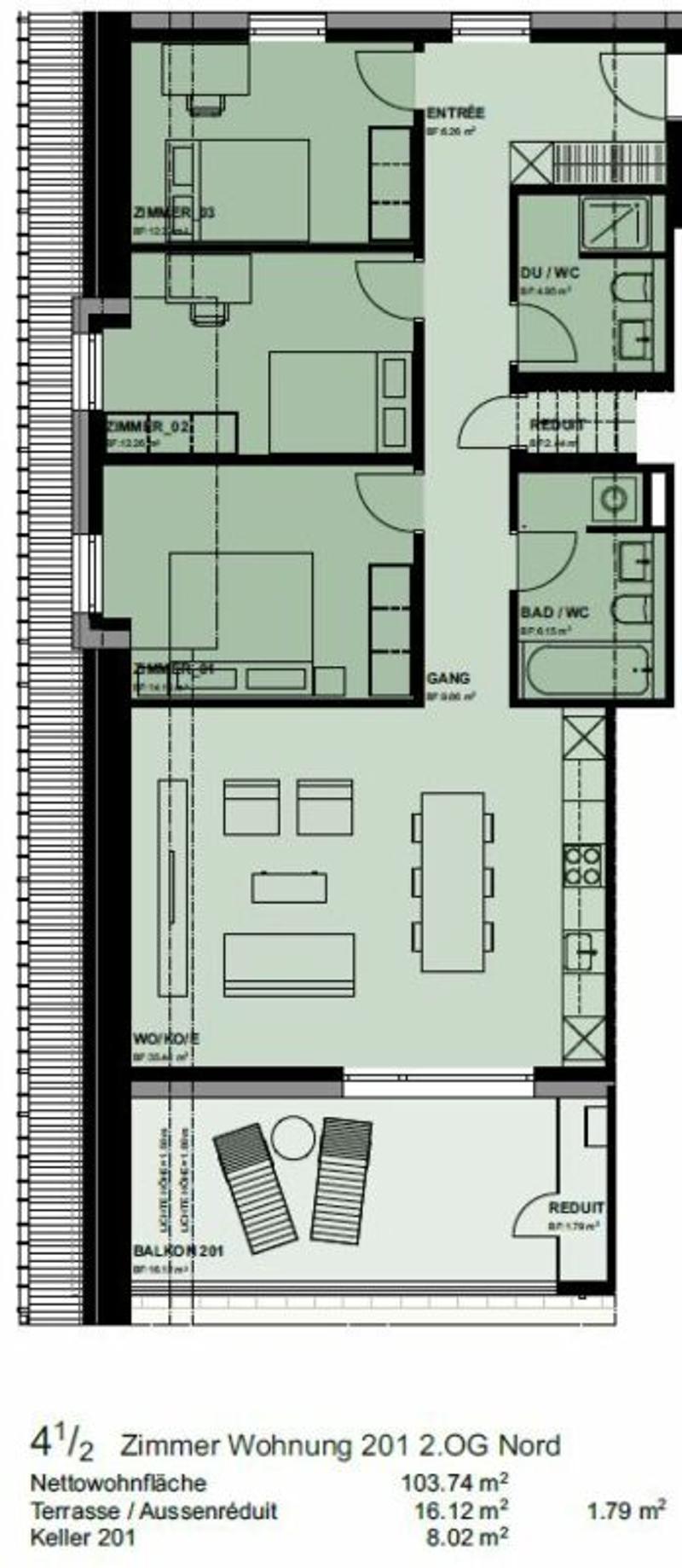 Gemütliche 4.5 Zimmerwohnung mit Balkon und Aussicht ins Grüne. (13)