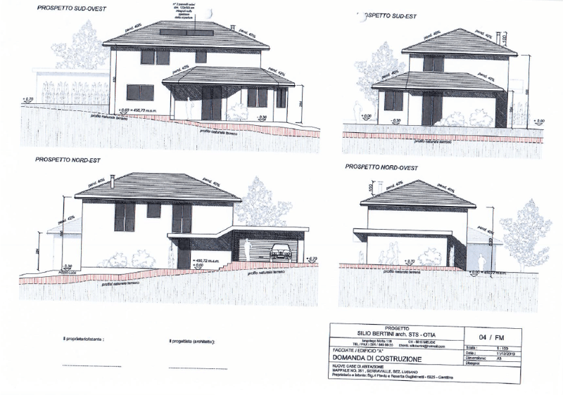 Four separate floor plans of the building with dimensions and angles provided