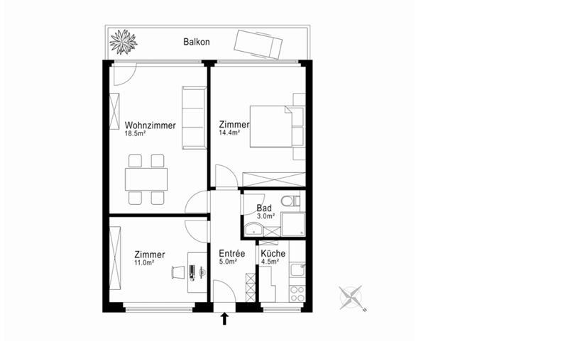 2.5 Zimmer, Kriens, 33 m², 8 m² Balkon, 3. Stock (11)