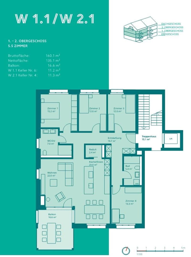 7.5 Zimmer Neubauwohnung im 1. o. 2. OG in Müllheim. VP gilt für eine Wohnung - Bez.: W 1.1 o. 2.1 (2)