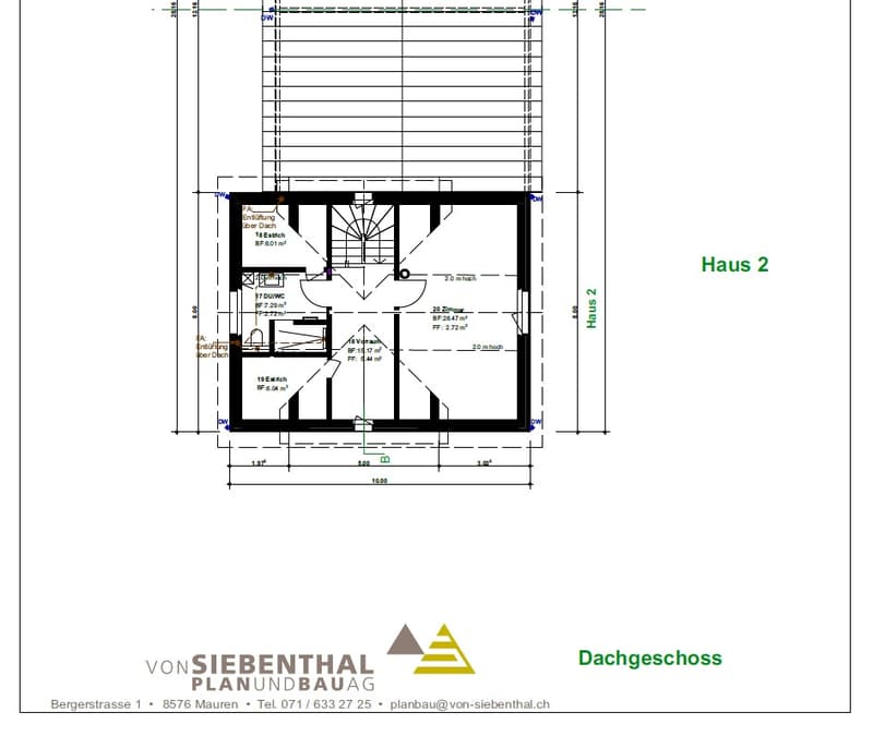 Dachgeschoss (attic) floor plan with multiple rooms, including kitchen, living room, bedrooms, and bathrooms