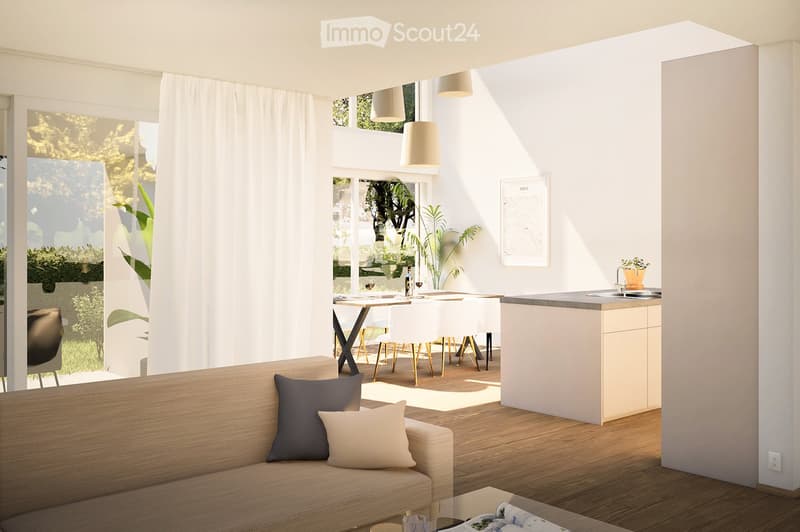 {"visible_features": ["View"],    "type": "Room",    "description": "Open plan living and dining area with large windows, wooden floor, modern furniture, kitchen island, plants",    "localized_descriptions":        {        "EN": "Open plan living an