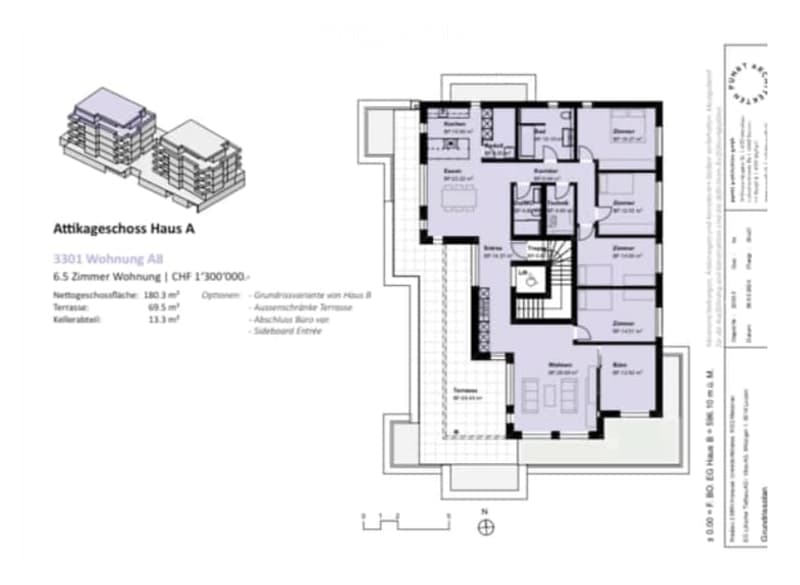 The floor plan shows a 3-bedroom apartment with a living room, kitchen, 2 bathrooms, and a balcony.
