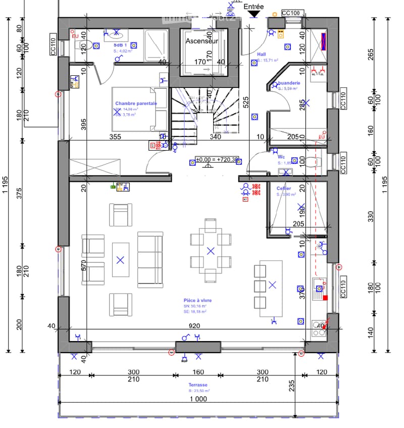2-story apartment with living room, kitchen, 1 bedroom, bathroom, and a balcony. There is also a garage and parking space.