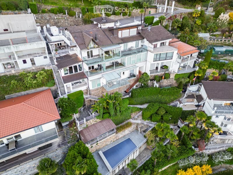 Multiple residential buildings, swimming pool, terraces, garden, stairs