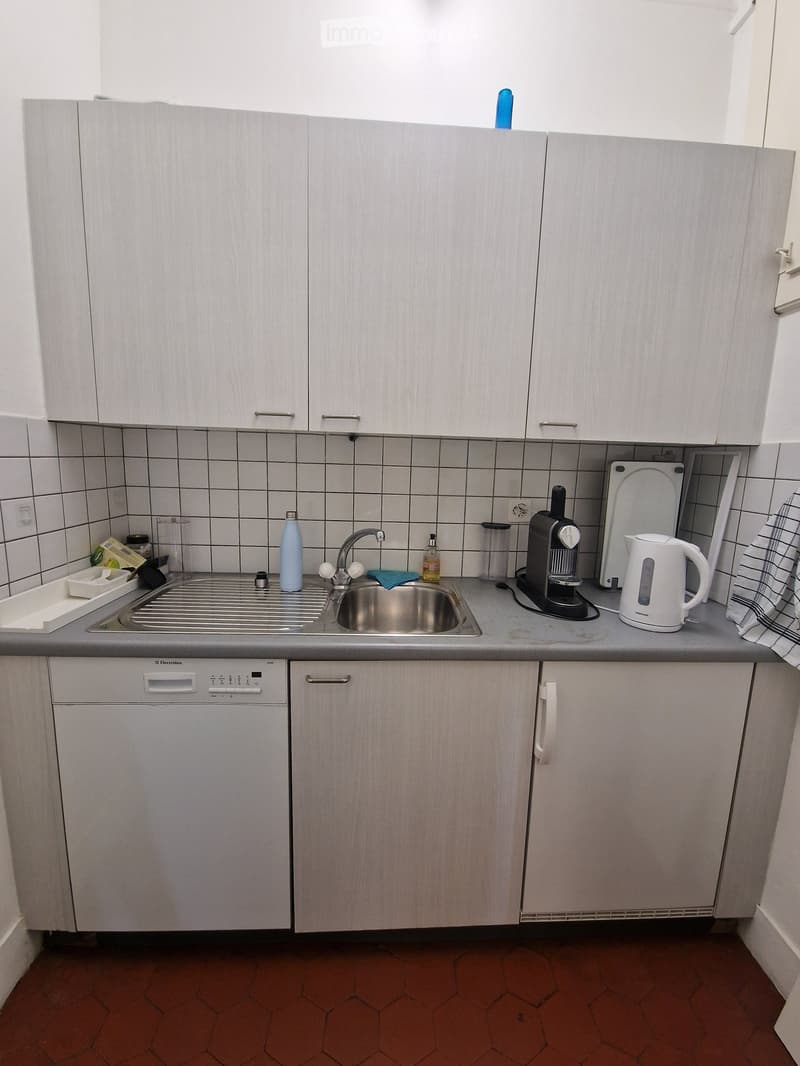 Modern kitchen with grey cabinets, a stainless steel sink, a dishwasher, and a washing machine.