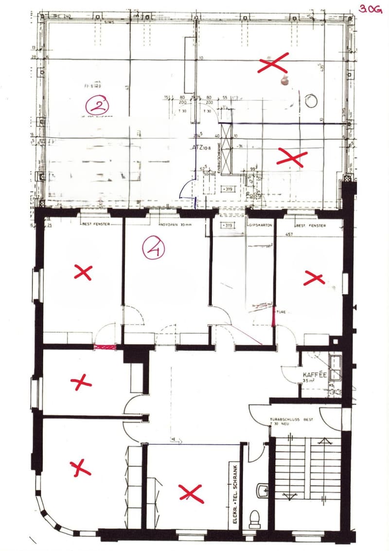 Floor plan of a 3rd floor showing multiple rooms including a kitchen, living area, bedrooms, and bathrooms. Dimensions and labels are marked throughout.