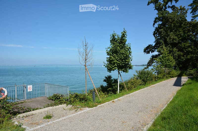 a view of an ocean with a pathway in front of it