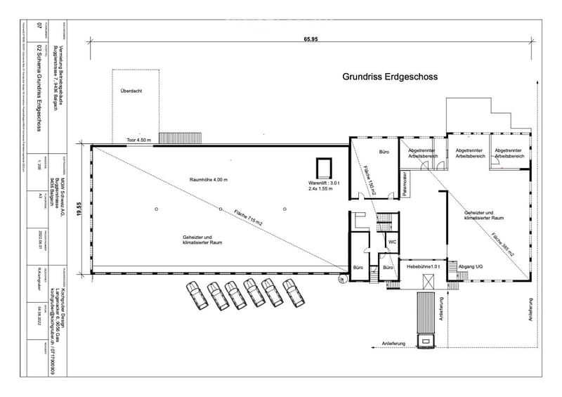 Ground floor: office spaces, warehouses, WC, heating and cooling rooms, stairwell, entrance