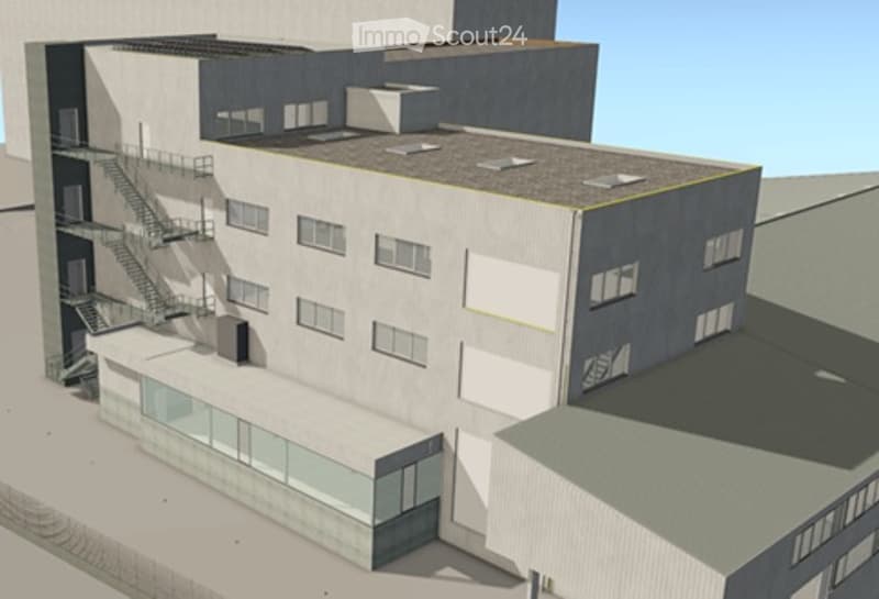 Large building with many windows, two sets of stairs, raised ground floor