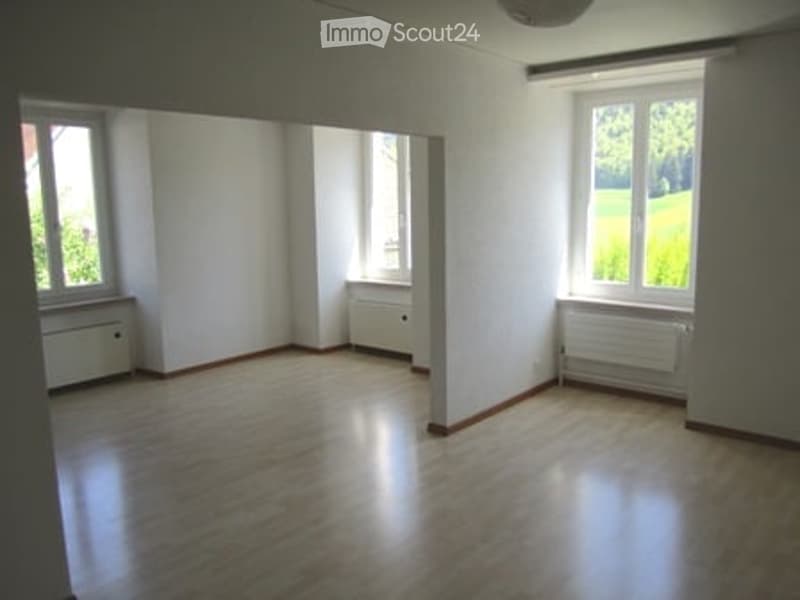 empty room, wooden floor, white walls, two windows, two radiators