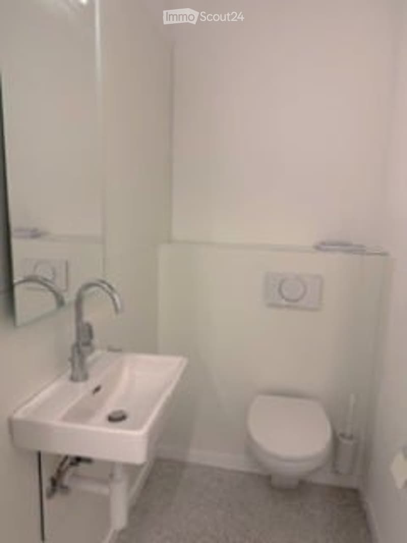 Small bathroom with sink, toilet, mirror and wall-mounted toilet