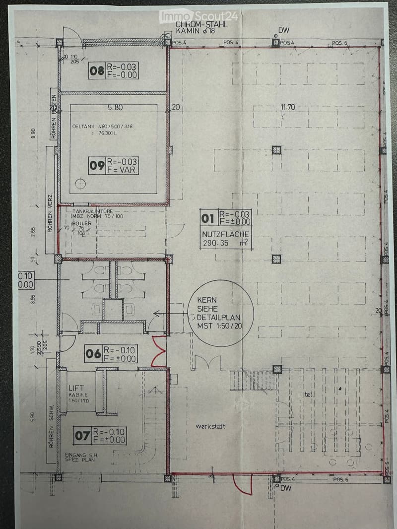 Floor plan includes various rooms, dimensions, lift cabin, and other technical details.