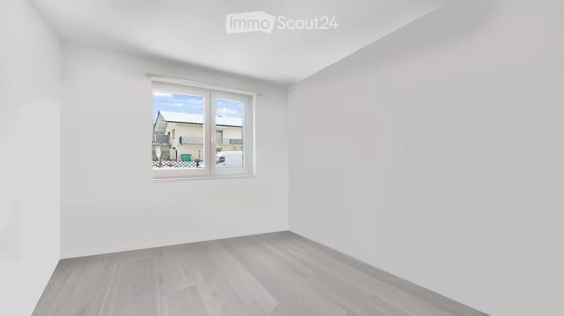 empty room, large window, wooden floor