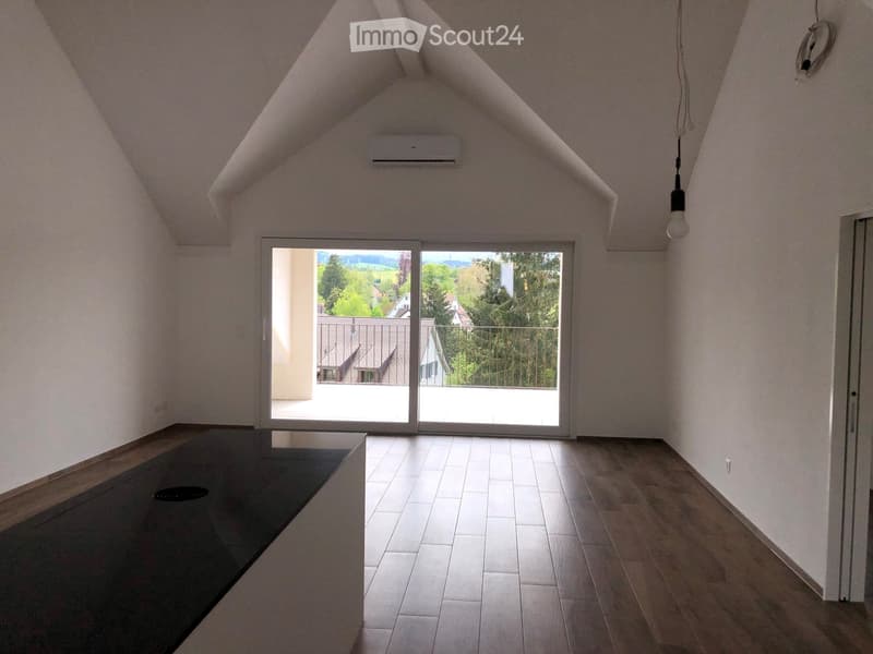 large sliding glass door, wooden floor, terrace, white walls, white ceiling, balcony
