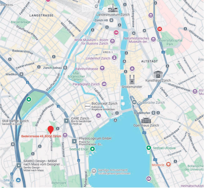 Urban city map with streets and landmarks such as museums, parks, and public transportation stops.
