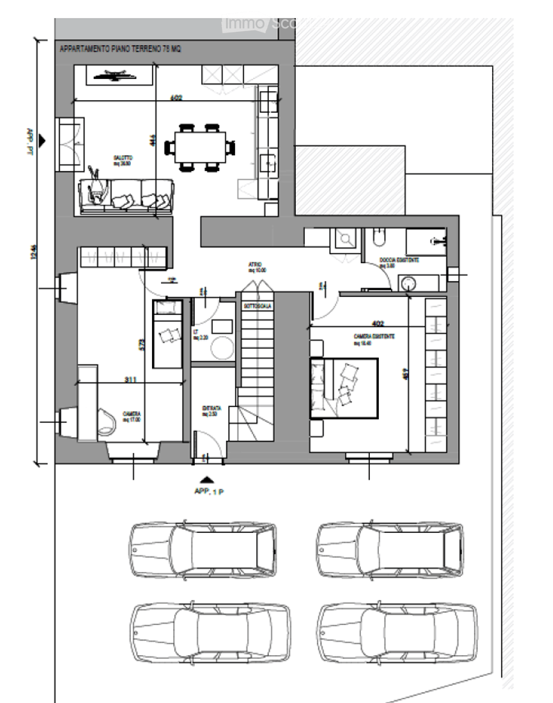 entrance, bedroom, bathroom, kitchen, living room, garage, parking spots