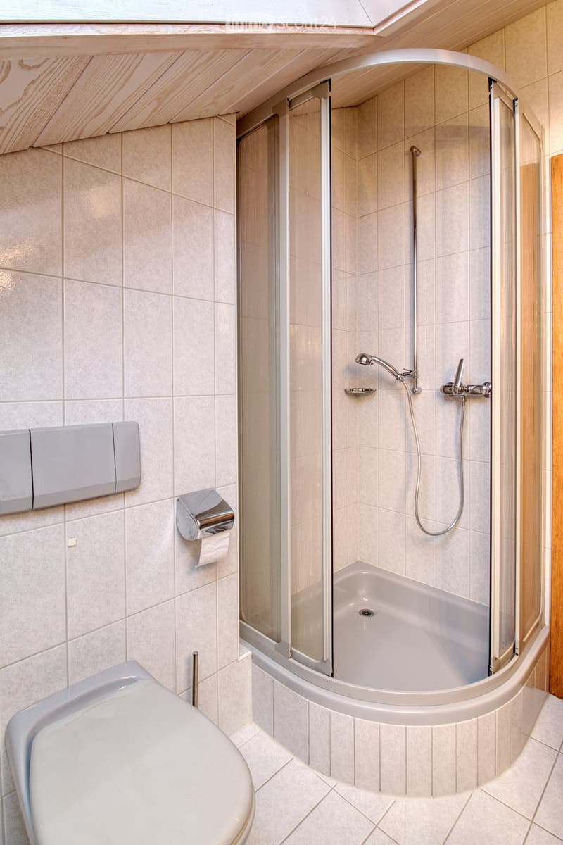 shower, toilet, white tiles, glass door