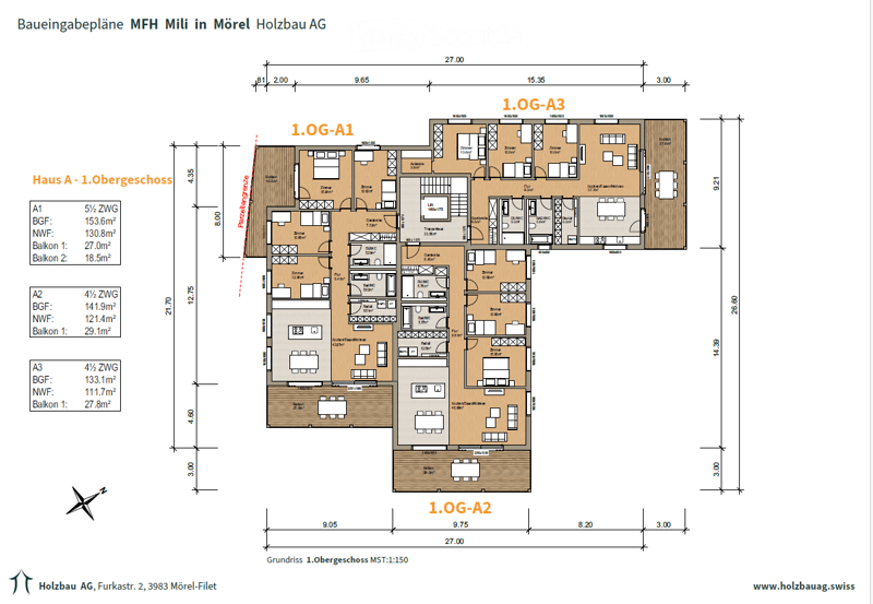 Ground floor: living room, kitchen, 3 bedrooms, 3 bathrooms, balconies, garden