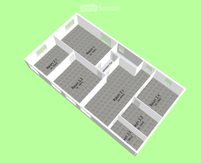 6 rooms, 2 bathrooms, kitchen, living room, hallway
