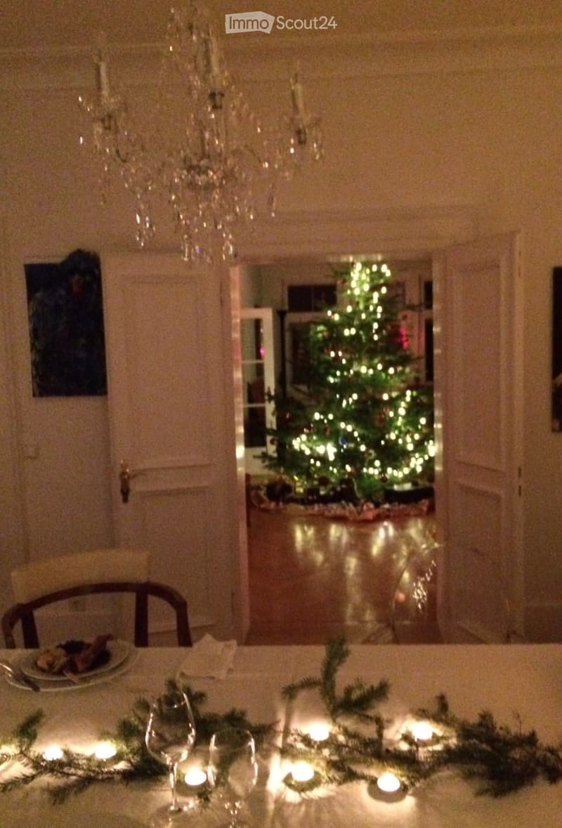 dining room, chandelier, table, chairs, Christmas tree, Christmas decorations