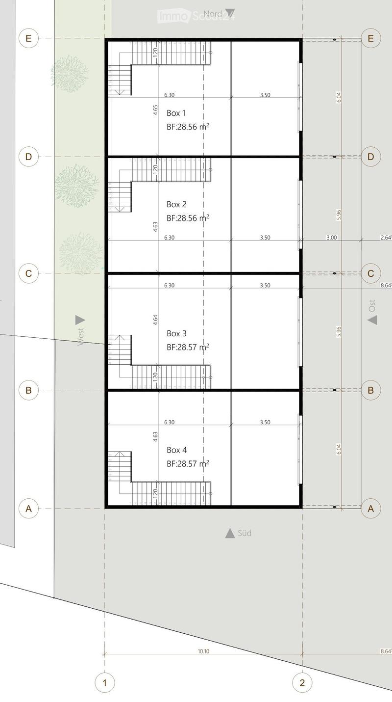4 boxes, each with a floor area of approximately 28.56 square meters