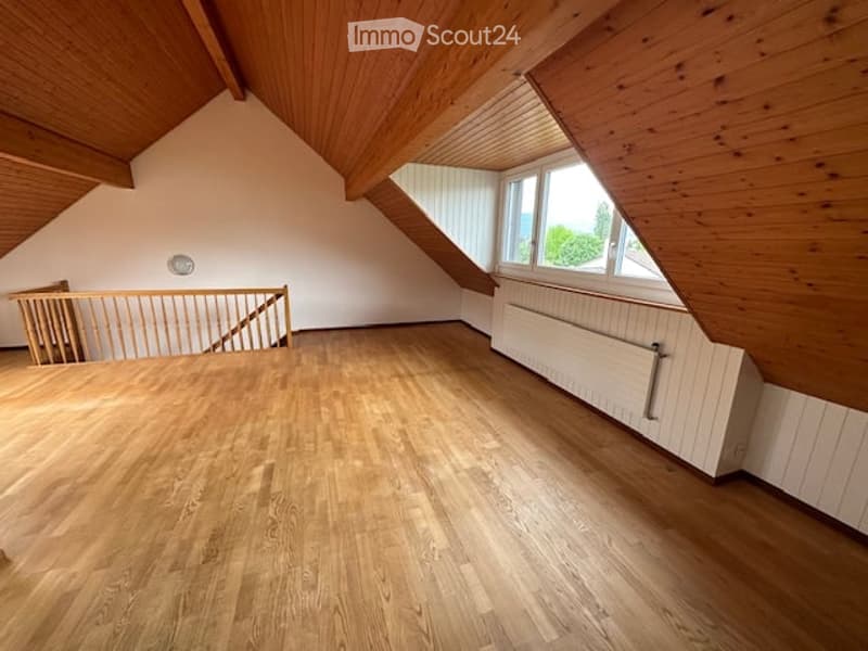 empty room, wooden floor, wooden ceiling, window, wooden staircase