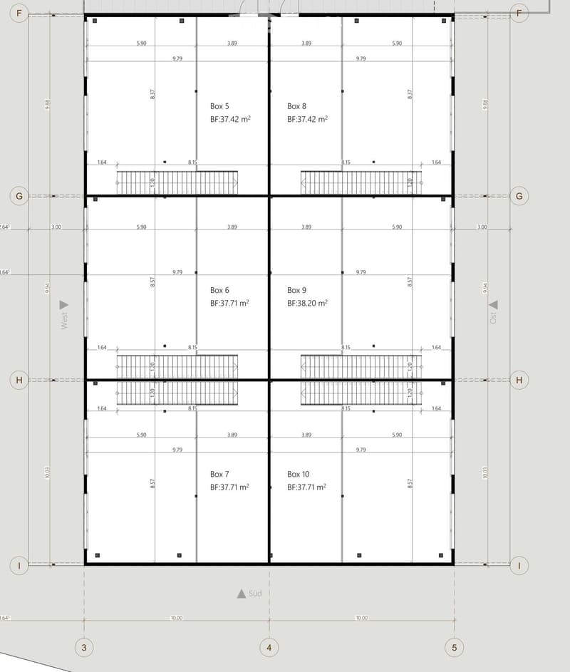 10 boxes, each with a different size and floor area