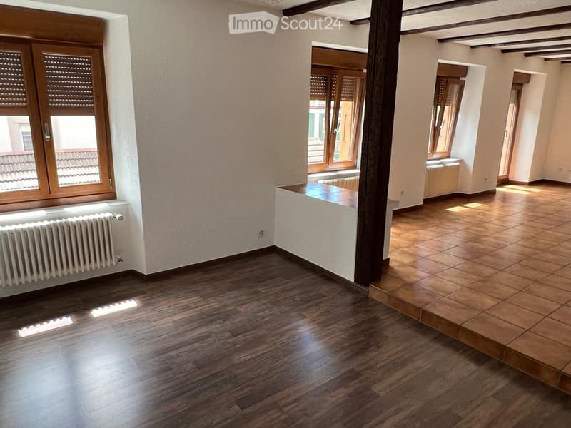 empty room, wooden floor, white walls, windows, radiators