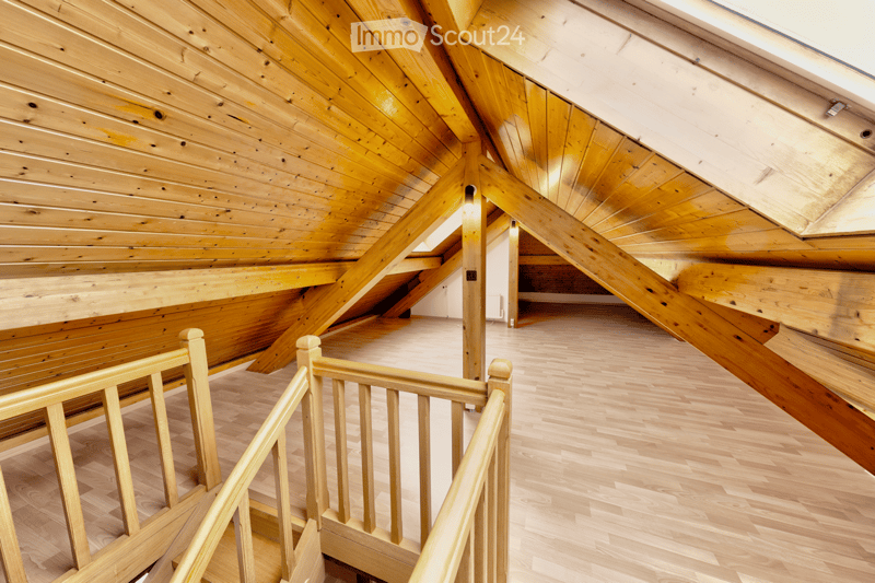 wooden ceiling, wooden floor, wooden handrail, wooden staircase