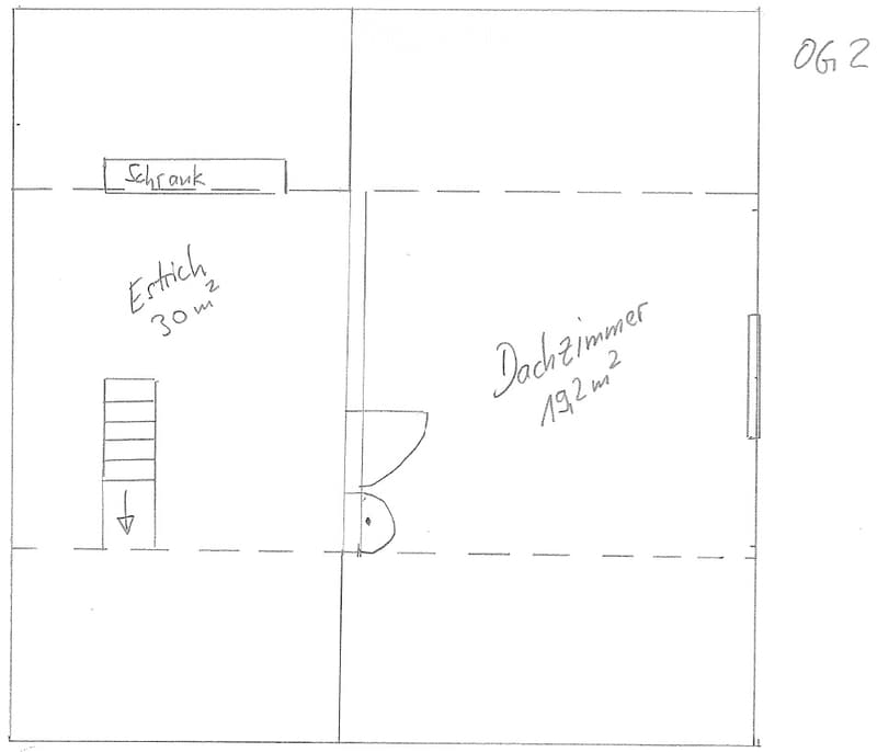 Floor plan with labeled rooms: Dachzimmer, Errich, Schrank