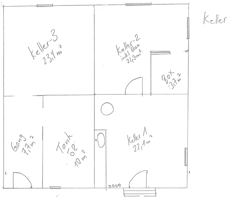Floor plan with various rooms and areas labeled with dimensions
