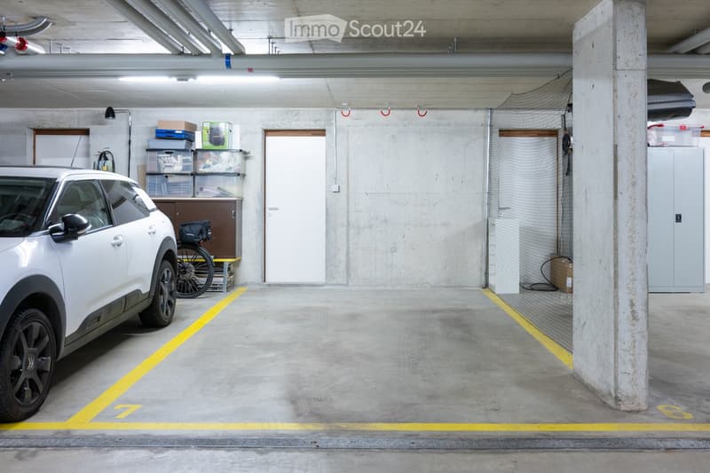 Other. {"visible_features": ["Garage"], "type": "Garage", "objects": [], "description": "Underground garage with a white SUV parked, storage shelves, and a bicycle. Marked parking spaces and concrete pillars.", "localized_descriptions": {"EN": "Undergroun