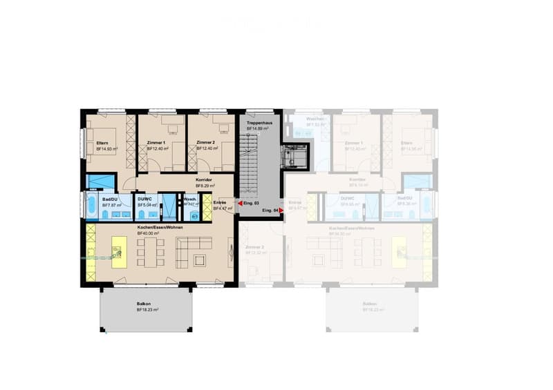 Entrance, living room, kitchen, 4 bedrooms, 2 bathrooms, balcony