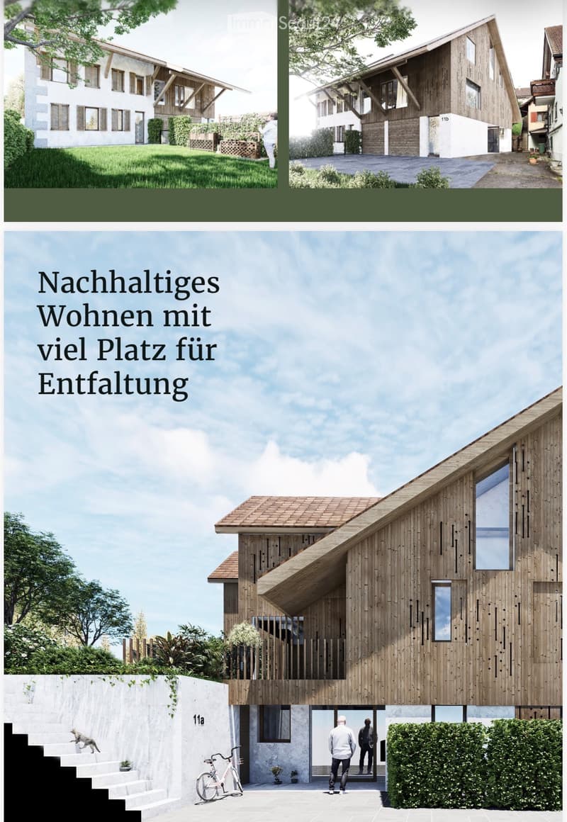 wooden exterior, large windows, balcony, raised ground floor, garden, bicycle