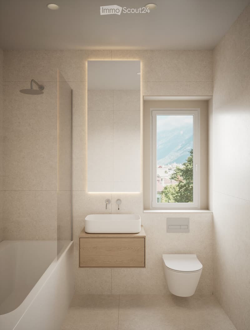 Bathroom with bathtub, sink, toilet, mirror, and window