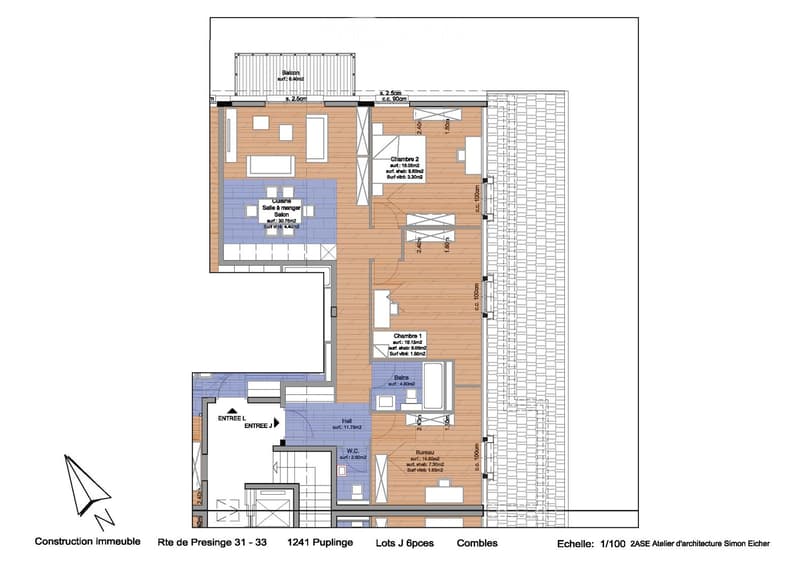 Floor plan showing a layout with two bedrooms, a kitchen, a bathroom, a living room, and a balcony.
