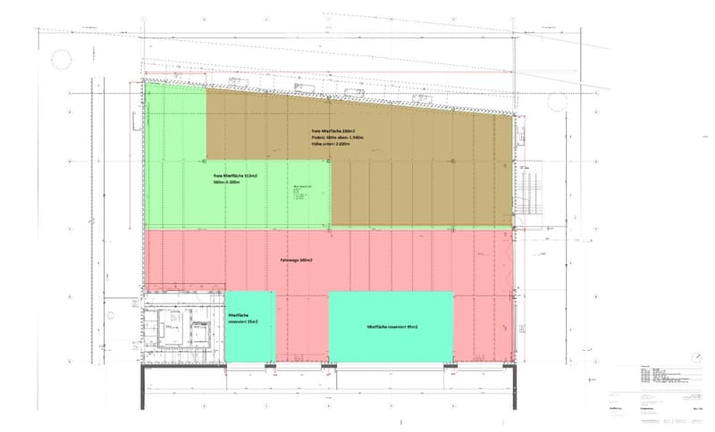 Floor plan with various sections labeled for different areas such as living space, reserved areas, and driveways.
