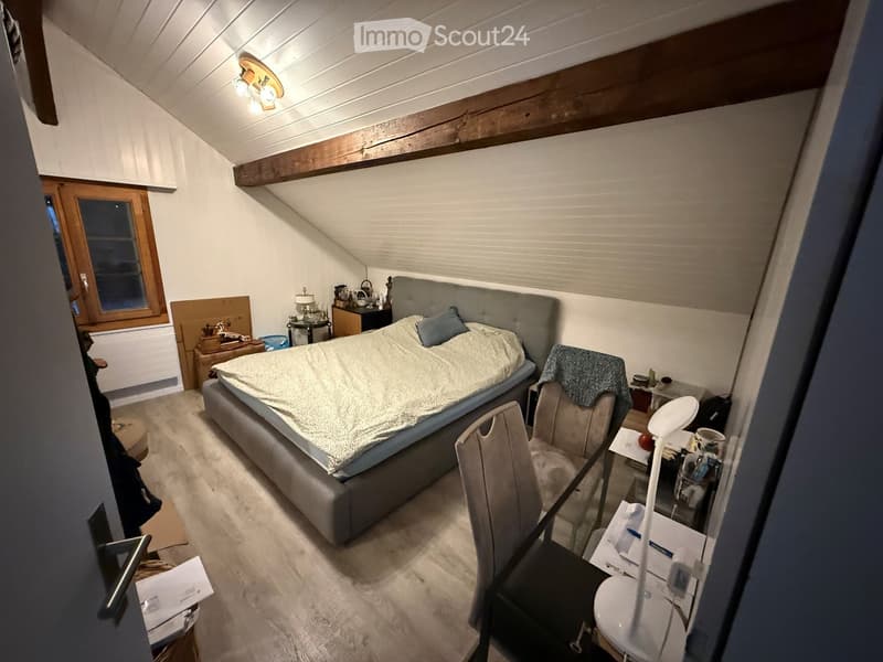 small bedroom, bed, nightstand, desk, chair, storage boxes