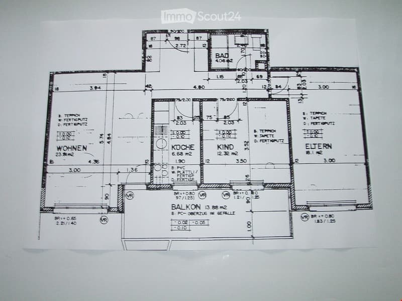 Living room, kitchen, 3 bedrooms, 2 bathrooms, balcony