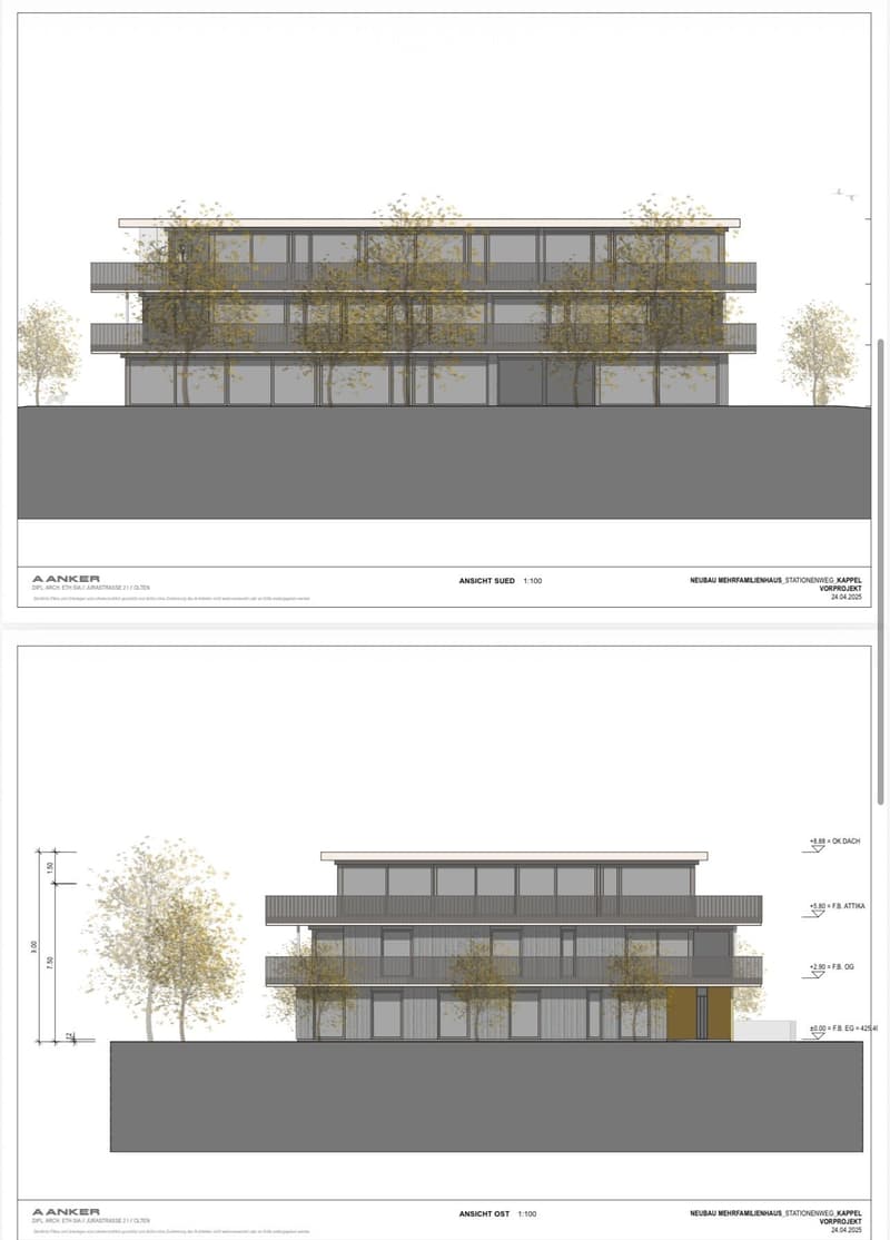 Balconies on each floor, large windows, modern design