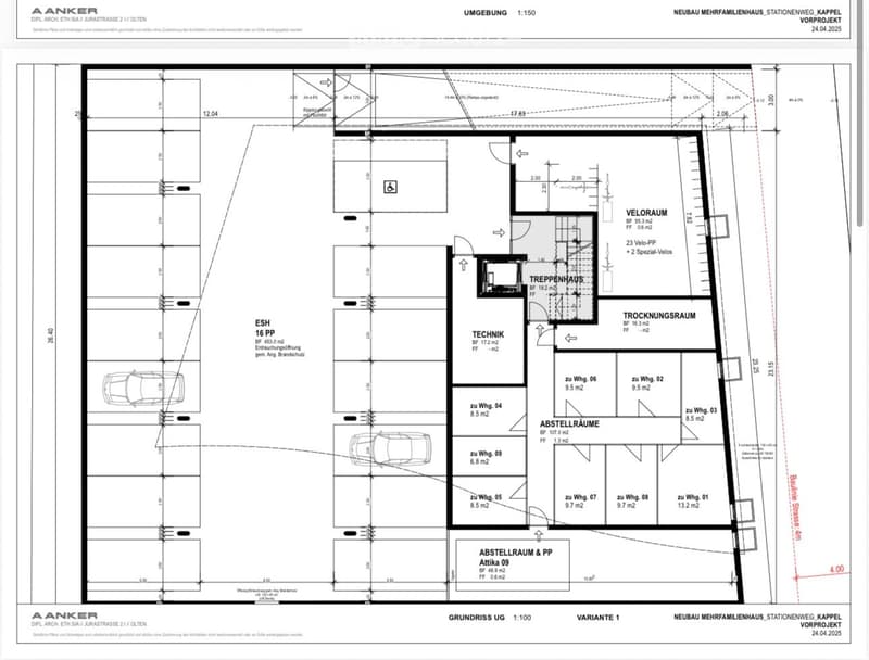 Living room, kitchen, 4 bedrooms, 2 bathrooms, balcony, storage room, technical room, parking place