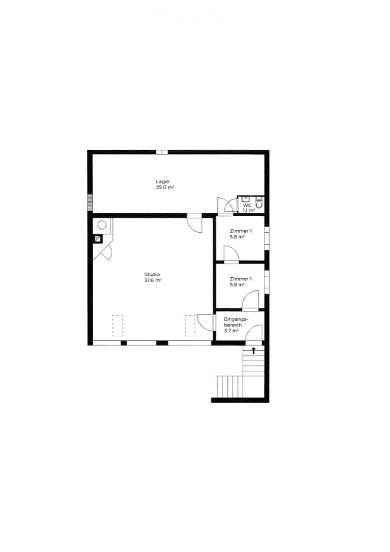 Entrance area, 1 bedroom, 1 bathroom, living room, kitchen, storage room