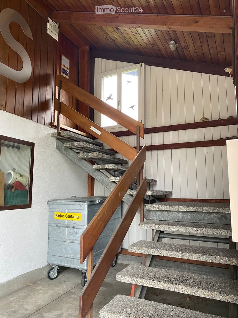 wooden ceiling, wooden walls, concrete stairs, storage box, window