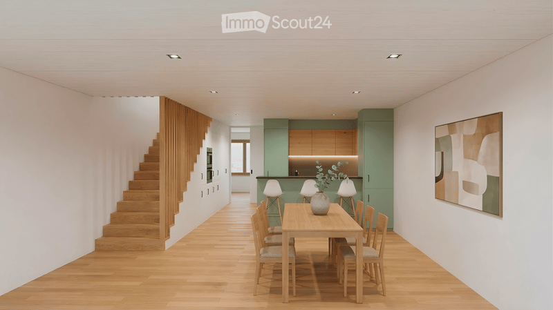 Dining room, kitchen, stairs