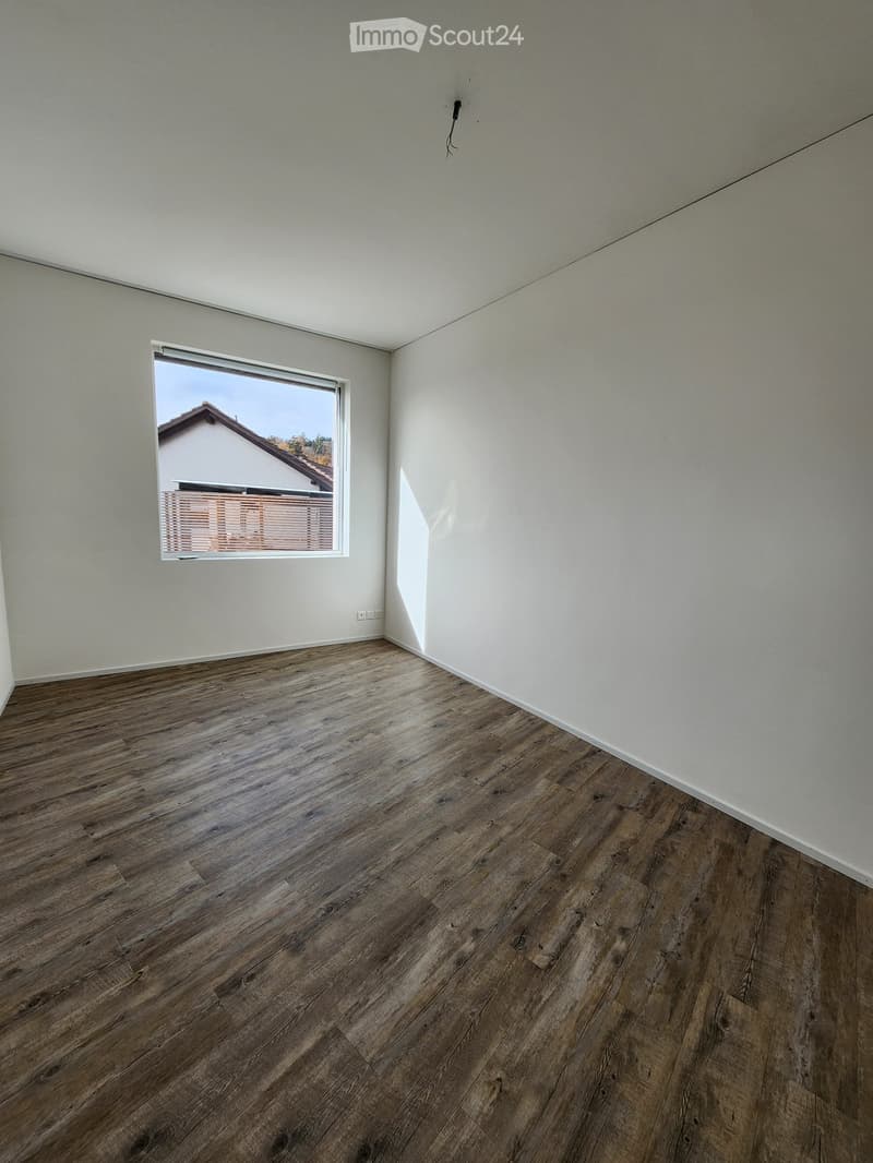 Empty room, white walls, wooden floor, big window