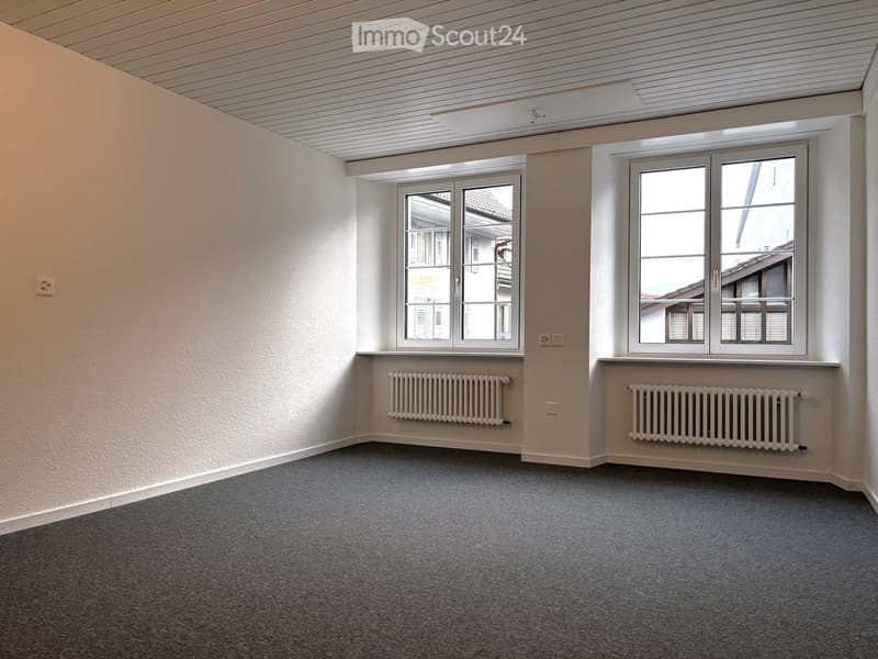 empty room with carpeted floor, radiators, power outlets, large windows