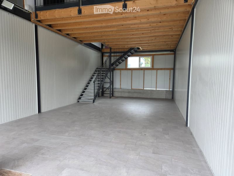 empty room, tiled floor, wooden ceiling, staircase, window
